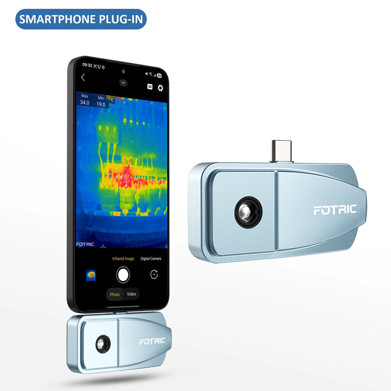 FOTRIC TP320A portable thermal imaging camera showing a heat signature scan on a display screen.